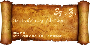 Szilvássy Zádor névjegykártya